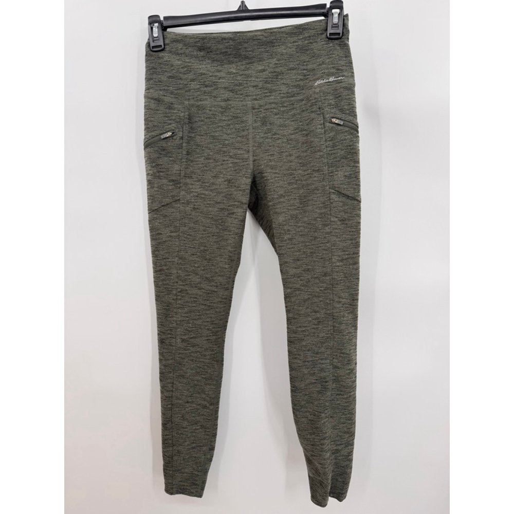 Eddie Bauer Leggings Olive Green Black Zip Thigh Pockets Ankle Length Athletic M